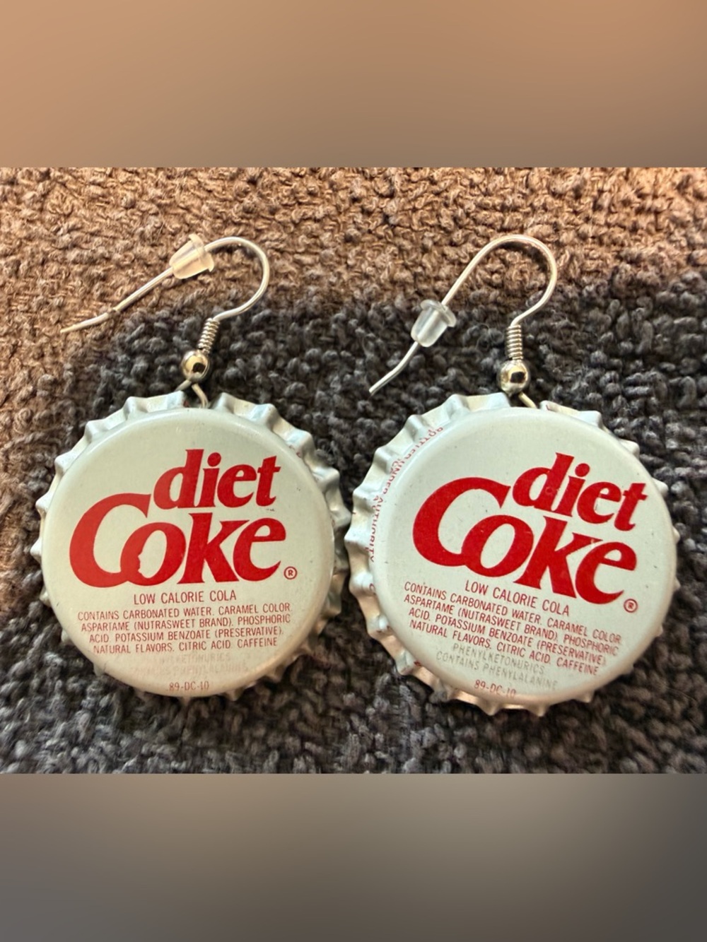 Diet Coke Bottle Cap Earrings - and matching Crew socks Gray & Silver